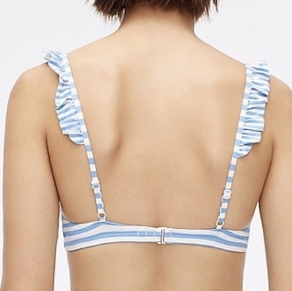 NWT J Crew blue n white stripe frilly bikini top - Picture 4 of 9